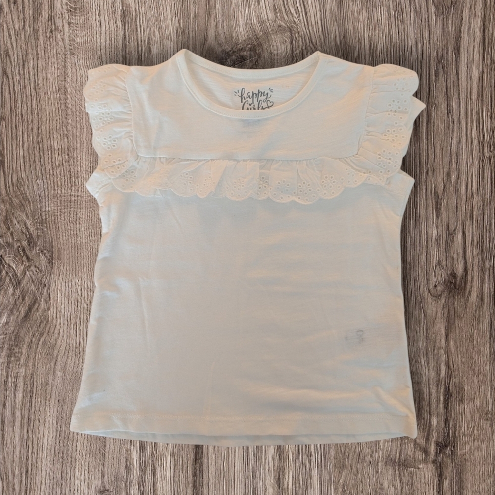 NWOT C&A Girls Cotton White Ruffle Short Sleeve Top Size 4T